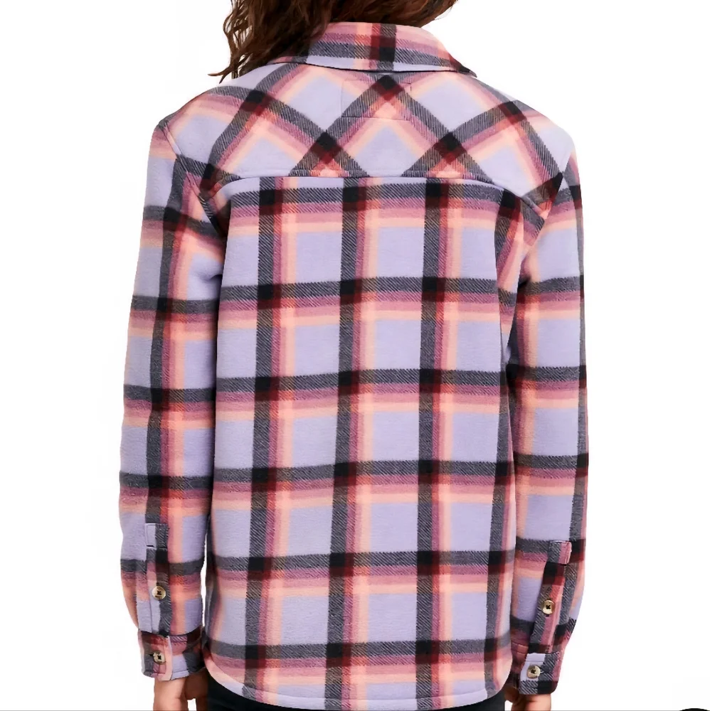 Sage Ladie's Plush Plaid Shirt Jacket In Purple. M - Picture 3 of 14